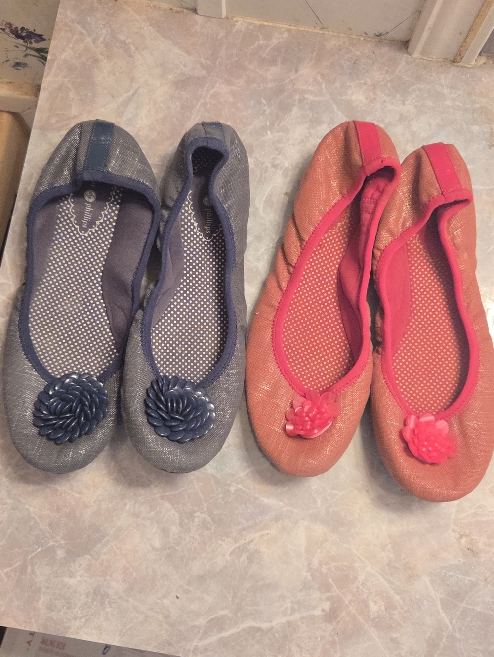 Women’s Navy And Red Metallic Ballet Flats with Interchangable Rosette